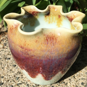 Amber-Purple-Red Drippy Wavy Vase