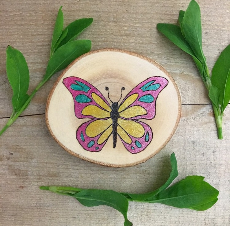 Pink and Yellow Butterfly Round