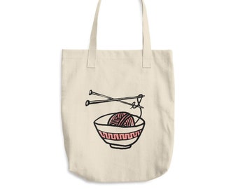 Tote bag with yarn bowl that looks like ramen noodles - quality thick canvas with gusset