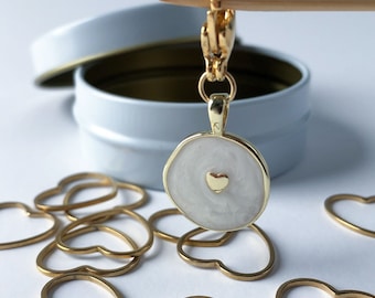Juego de marcadores de punto metálicos con dije de corazón y lata de almacenamiento, acero inoxidable chapado en oro, accesorio para tejer.