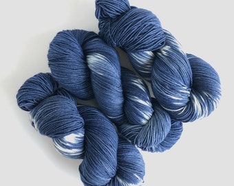 Hand-Dyed Merino Sock Yarn: Shibori Indigo Blue and Speckled White
