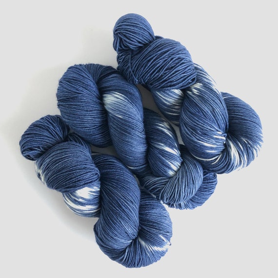 Indigo Yarn Hand-dyed Sock Yarn Shibori Technique Variegated Blue