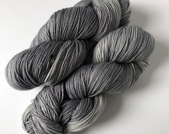 Hand-Dyed sock yarn - "Thunderclap" is dark silver gray tonal fingering merino - quantity discounts - caking service (read item description)