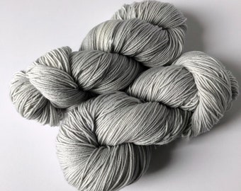 Hand Dyed Merino Sock Yarn – "Cloud Cover" Silver Gray Fingering Weight