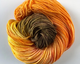 DK/worsted hand-dyed variegated yarn - "Autumn Days" in orange, yellow, brown - quantity discounts & caking service (read description)