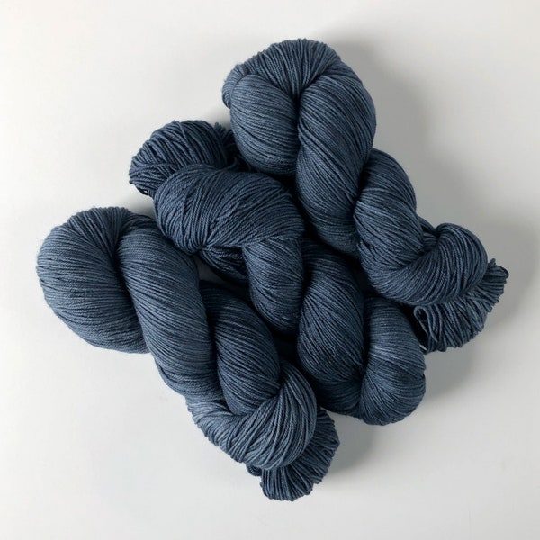 Hand-dyed sock yarn - dark blue-gray "Quarter to Midnight" tonal - merino wool blend - quantity discounts - caking service