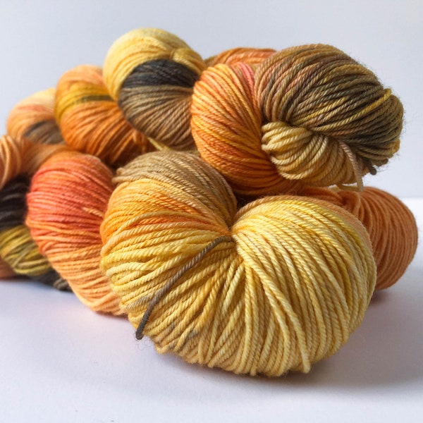 Sock Yarn - Autumn Days - Hand-Dyed Merino Wool - Variegated warm colors - 4-ply merino and nylon - superwash wool - orange, brown, mustard