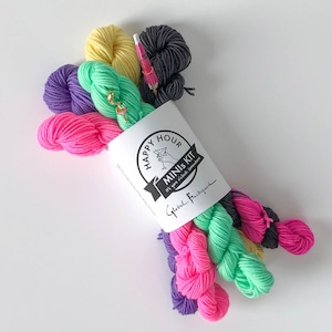 Mini Skein Set - Neon Nights Hand-dyed 4-ply sock yarn - “Happy Hour” 5-skein kit - fun gift for knitters and crocheters