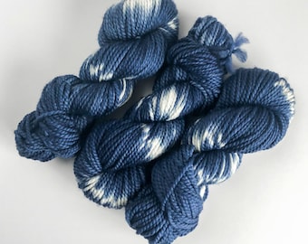 Chunky hand-dyed yarn in blue and white merino, Shibori-Dyed Indigo navy tonal, 109 yards of 2-ply extrafine bulky weight wool