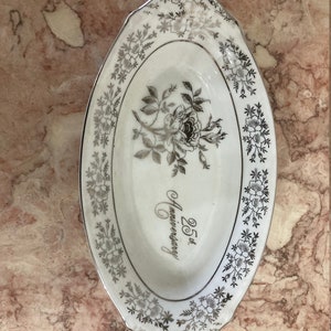 Antique porcelain anniversary plate, 25th anniversary plate, porcelain plate, plate, anniversary gift, happy anniversary gift plate, gift