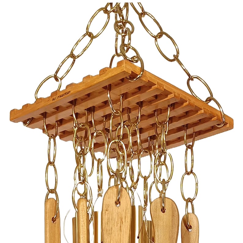 WIND CHIME: Wooden Utensils–Spoons Spatulas Paddles–Gold Chimes–Indoor Outdoor - Thumbnail 3