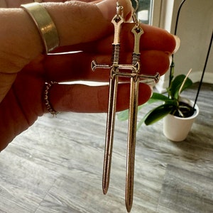 Silver Sword Drop Earrings