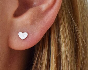 Tiny Heart Stud Earrings; Rhodium plated; Heart jewelry; Handmade Jewelry; Dainty Jewelry; Dainty earrings; sterling silver 925 ear post