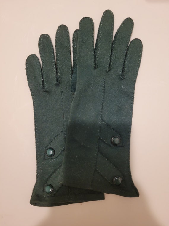 Vintage 1950s Kayser Forest Green Cotton Gloves - image 1