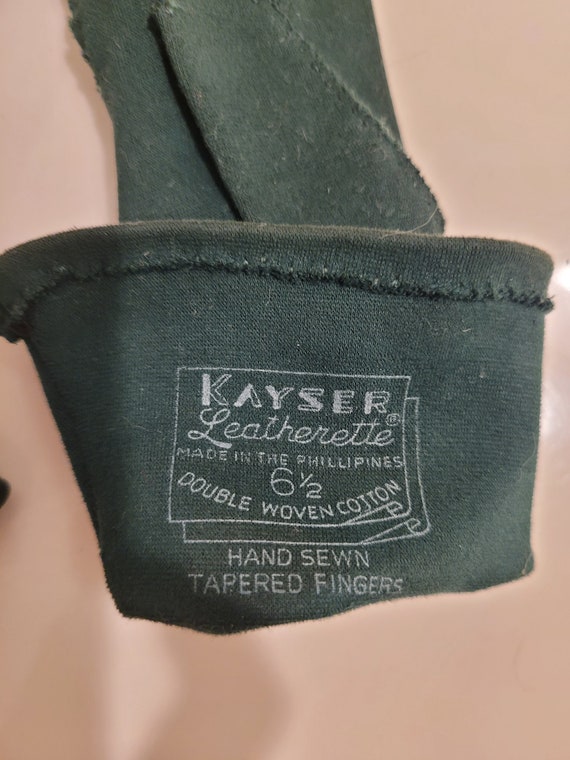Vintage 1950s Kayser Forest Green Cotton Gloves - image 3