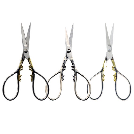 Sullivans Heirloom Embroidery Scissors 4-Inch - Gunmetal & Gold Teardrop Handle For Sewing & Crafts