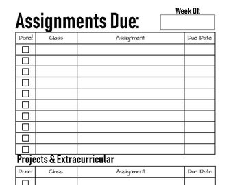 Middle School/High School Student Planner - Half Size Printable