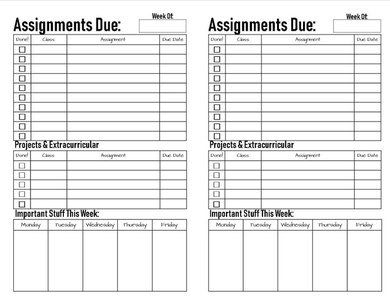 Middle School/high School Student Planner Half Size Printable Etsy