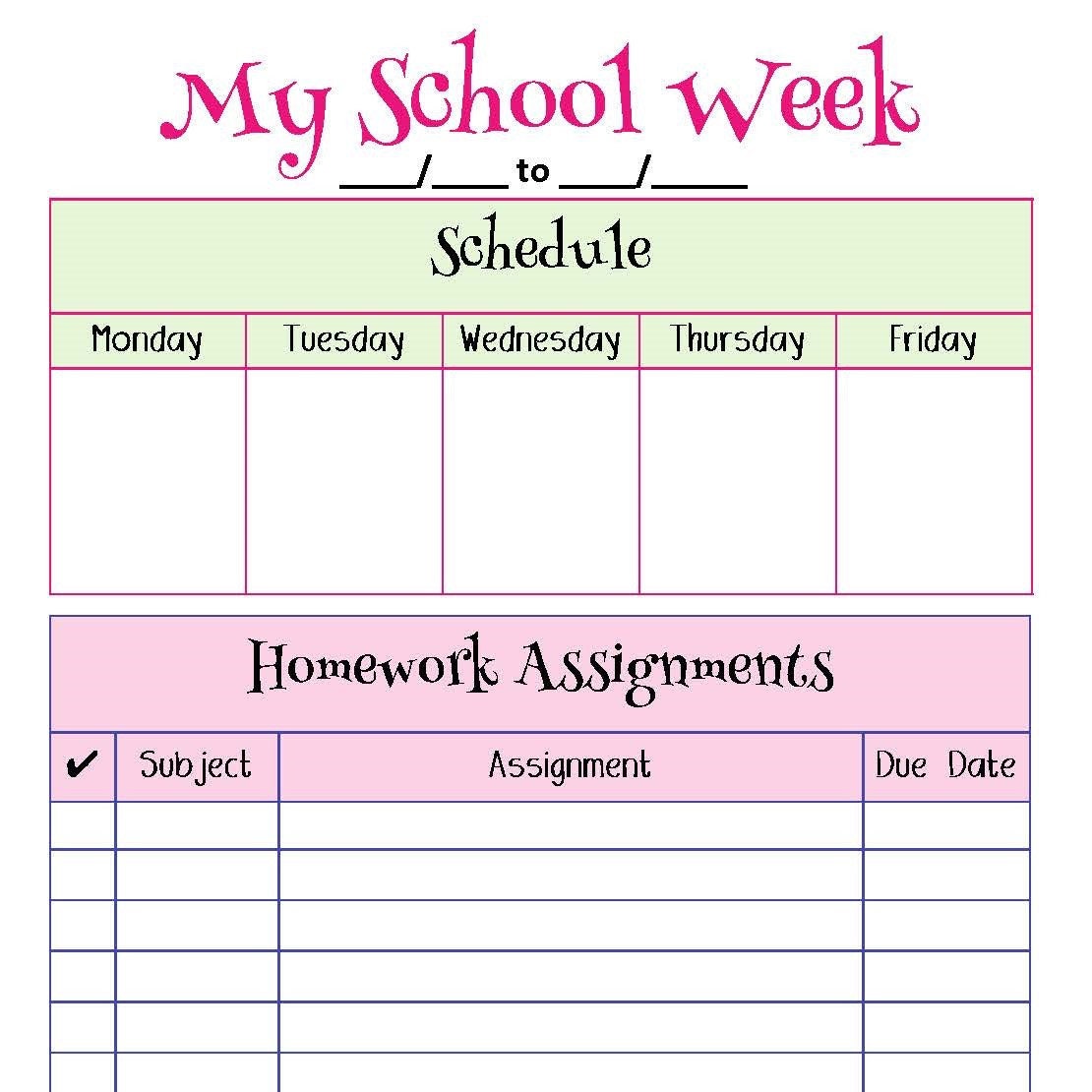 Simple Homework Organizer - Weekly Homework Planner