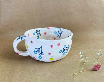 Flowers Ceramic Mug| Floral Mug | Hadmade Ceramic Mug Cup |