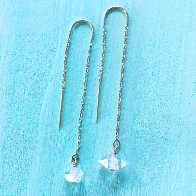 Herkimer diamond threader earring 14k gold filled chain