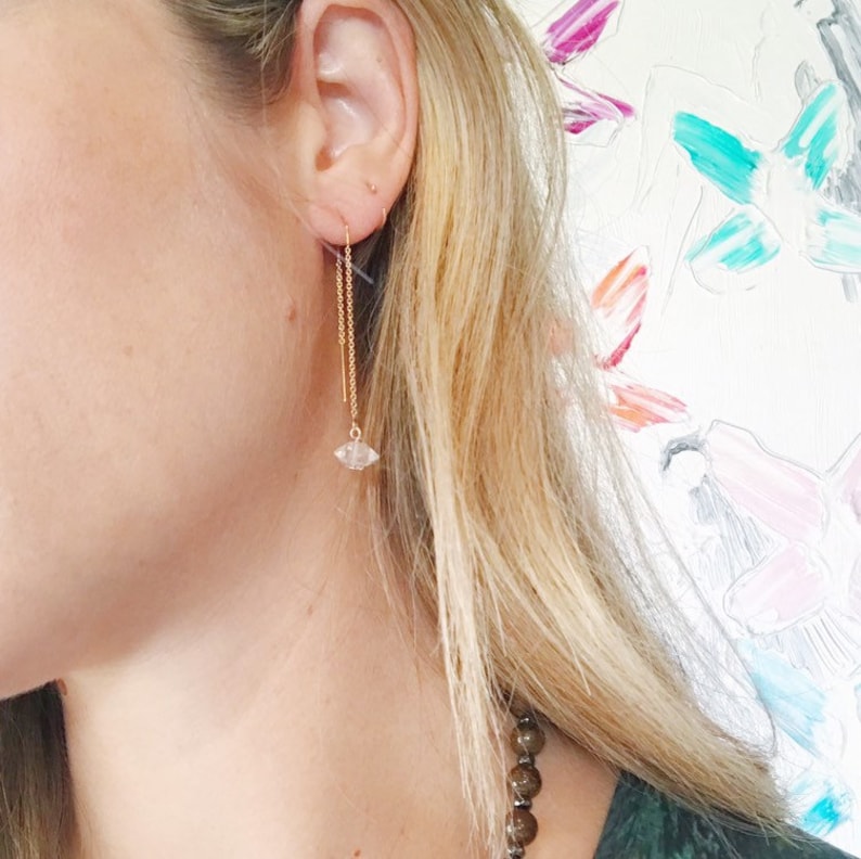 Herkimer diamond threader earring 14k gold filled chain