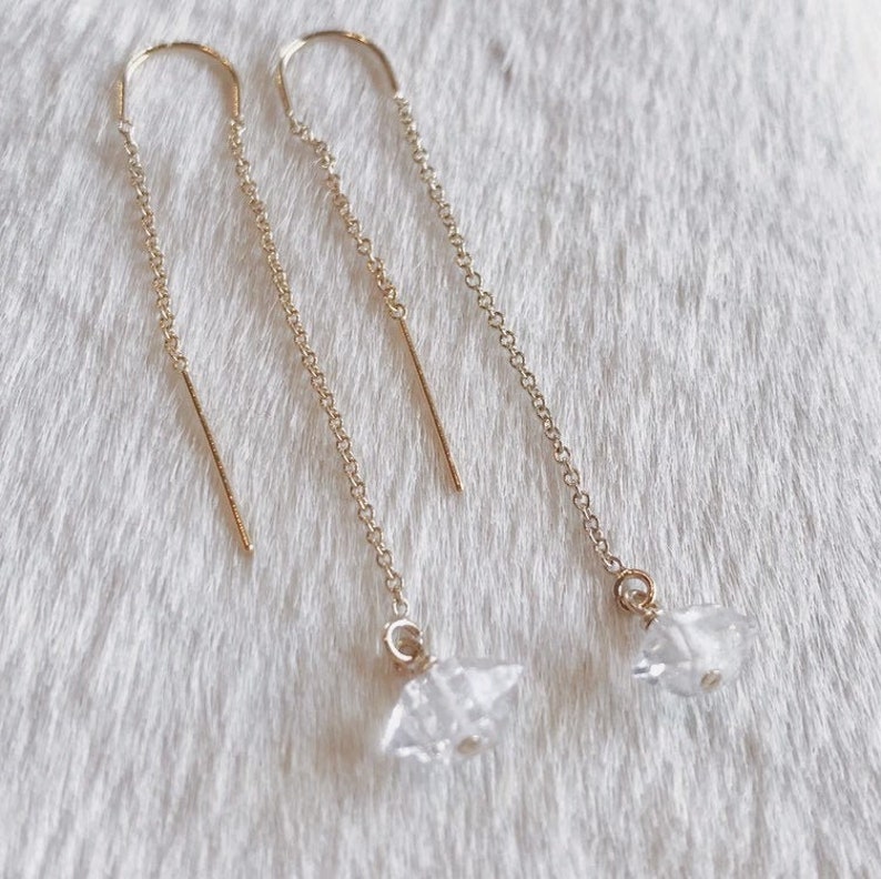 Herkimer diamond threader earring 14k gold filled chain