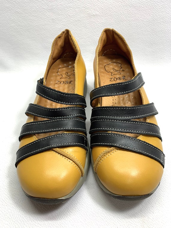 Leather Platform Shoes 90's MUSTARD YELLOW ZOBR C… - image 3