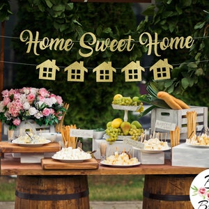 Home Sweet Home Banner Glitter Gold Silver Sign Garland Bunting Script Lettering Decoration Military Missionary Welcome Home Homecoming