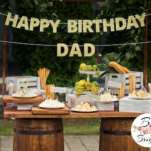 Personalisiertes „Alles Gute zum Geburtstag Papa“-Banner, Gold-Silber-Glitzer-Schild, individuelle Girlande, Wimpelkette, kräftiger Großbuchstaben, Party-Wanddekoration