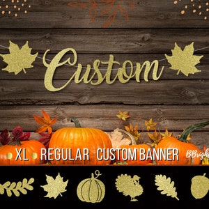 Banner XL personalizzato con bellissimo nome personalizzato con zucca autunnale, corsivo, banner XL regolare per compleanni, baby shower, decorazione da parete, banner autunnale