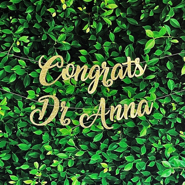 Personalized Doctor Graduation Glitter Banner in Gold Silver Garland Bunting Script Lettering Decoration Congrats Dr Class of 2023