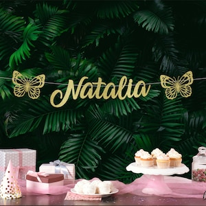 XL Personalized Beautiful Custom Name Banner Butterfly in Cursive, Regular and XL sizes for Birthdays Baby Showers Wall Decoration Party