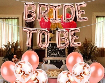 Pink Champagne Bridal Shower balloons with Bunches, Bride to Be Balloons, Party Banner,Metallic Foil Letter Bachelorette Engagement Party