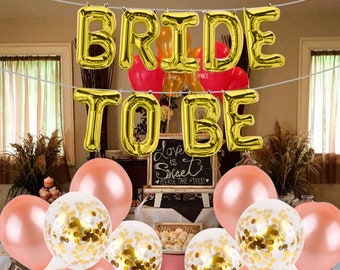 Gold Sparkle Bridal Shower balloons with Bunches, Bride to Be Balloons, Party Banner,Metallic Foil Letter Bachelorette Engagement Party