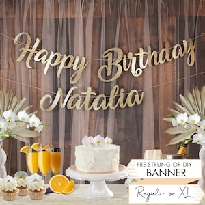 Personalisierte Name alles Gute zum Geburtstag Banner Gold Silber Glitter Zeichen Benutzerdefinierte Girlande Wimpelkette Kalligraphie Schriftzug Wanddekor Mädchen oder Junge Party
