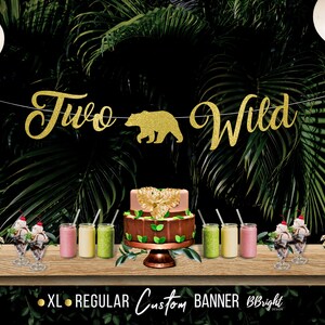 Personalizado dos cumpleaños salvajes banner oso banner animal signo 2do cumpleaños otoño banner bosque animal fiesta de cumpleaños decoraciones regalo personalizado W1