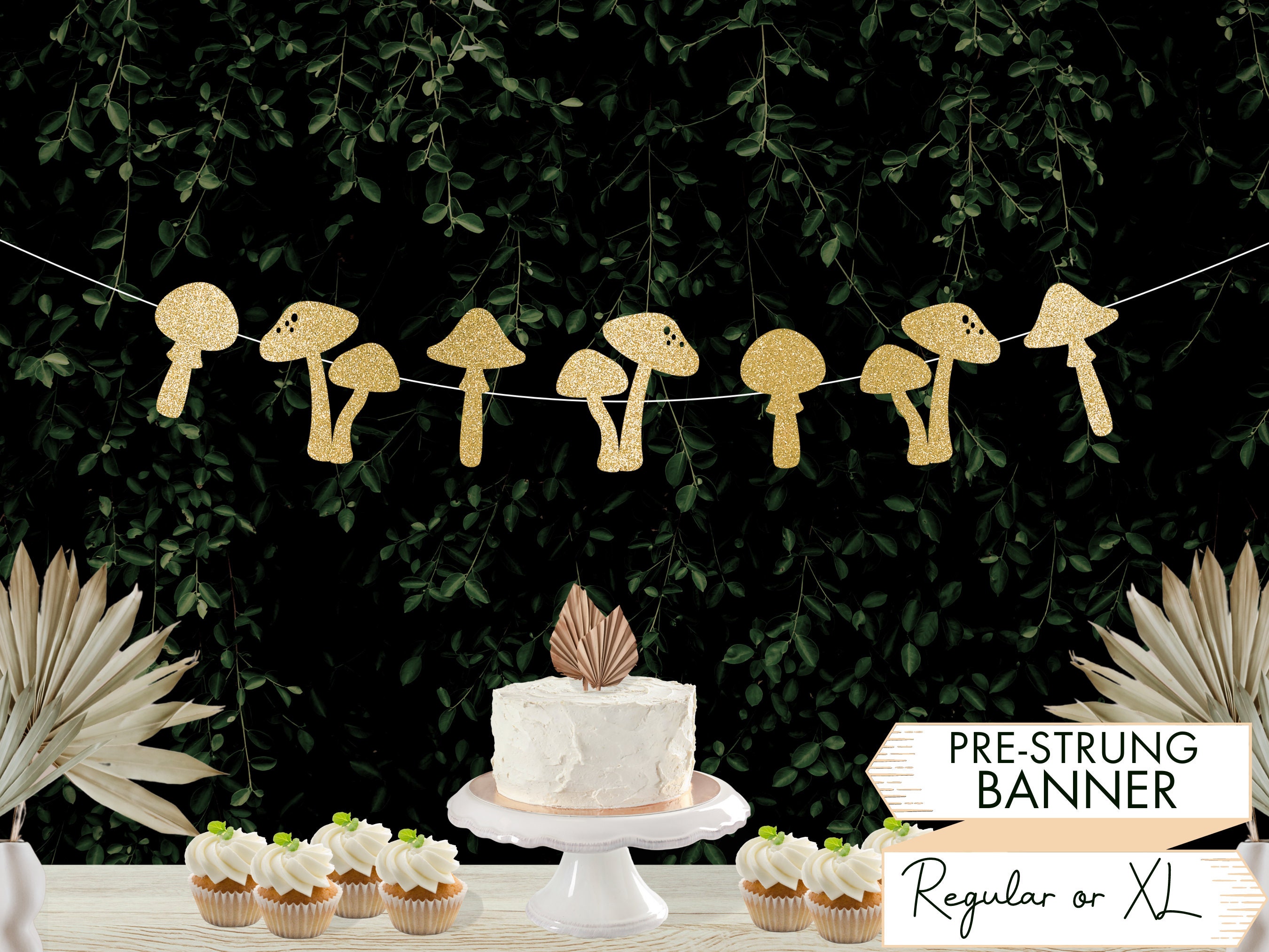 Custom Banner with Mushrooms Garland Mushroom Banner Party Sign Mushroom Birthday Decor Forest Baby Shower Sign Fall Banner