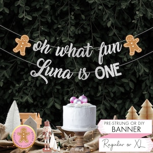 Oh, qué divertido cartel de cumpleaños personalizado, letrero de cumpleaños de Navidad de pan de jengibre, decoraciones de invierno de Onederland, decoración de fiesta de primer cumpleaños DIY C24