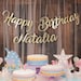 Personalized Name Happy Birthday Banner Gold Silver Glitter Sign Custom Garland Bunting Calligraphy Lettering Wall Decor Girl or Boy Party 