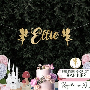 Banner de nombre personalizado con decoraciones de la habitación del cuarto de niños de hadas Bosque Encantado Baby Shower Banner Cumpleaños Decoraciones de fiesta temáticas caprichosas F1