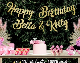 Personalized Name and Age Happy Birthday Banner Twin Birthday Party Decoration Joint Birthday Banner Custom Sign Garland Bunting Two Name B1