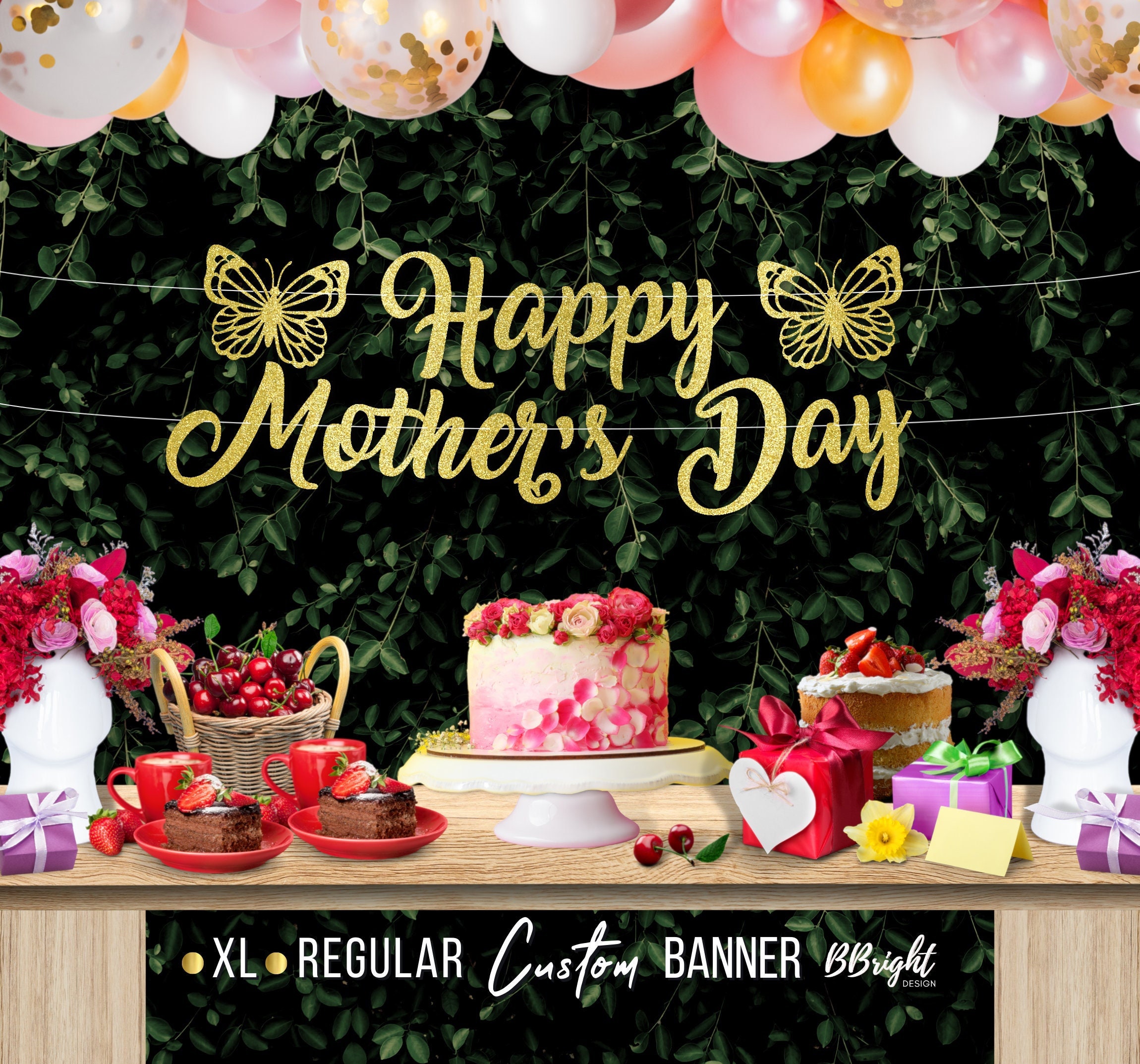 XL Happy Mothers Day Custom Banner Butterflies Banner Best Mom Etsy