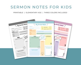 Sermon Notes for Kids | Children’s Sermon Notes | Church Notes for Children | Church Journal for Children Printable Downloadable PDF Modern