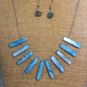 Turquoise Abalone Statement Collar Necklace and Earrings Set