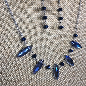 Blue Crystal Statement Necklace and Earring Set