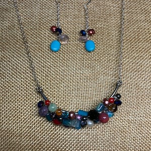 Mixed Bead Cluster Necklace and Earrings Set