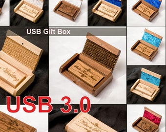 USB3.0 16GB 32GB Personalised+Unique Wooden Box Laser Engraved Wedding Memory Stick Bespoke Gift CHRISTMAS Anniversary Birthday Custom Flash