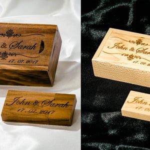 Personalised Gift Wooden USB Stick 16 to 128GBBox Laser engraved Wedding Photographer, Wedding Photography, Client's package,Unique Custom image 1