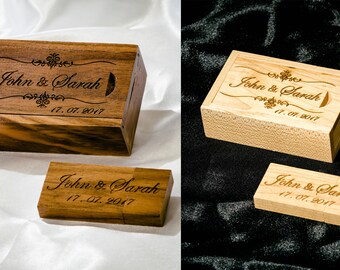 Personalised Gift Wooden USB Stick 16 to 128GB+Box Laser engraved Wedding Photographer, Wedding Photography, Client's package,Unique Custom